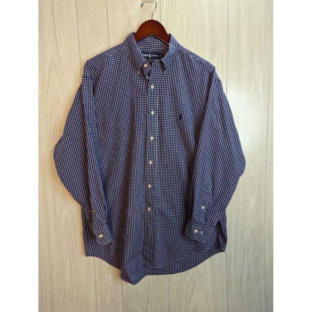 Polo Ralph Lauren Men's Blue White Stripe Yarmouth Cotton Dress Shirt 16.5 x 33 - Picture 1 of 6